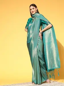 Saree mall Teal Green Ethnic Motifs Silk Blend Sarees