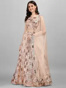JATRIQQ Peach-Coloured & Gold-Toned Embellished Sequinned Semi-Stitched Lehenga & Unstitched Blouse With