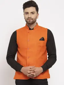 KLOTTHE Men Orange Woven Design Nehru Jacket