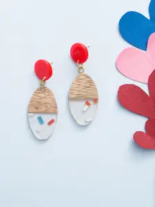 Golden Peacock Red Oval Drop Earrings