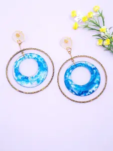 Golden Peacock Blue Circular Drop Earrings