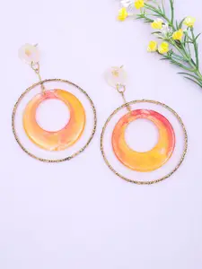 Golden Peacock Orange Circular Drop Earrings