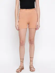 iki chic Women Peach-Coloured Solid Shorts