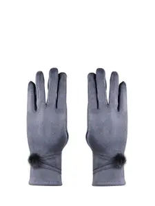 Bonjour Women Grey Solid Winter Gloves