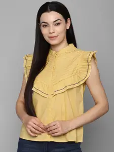 Allen Solly Woman Yellow Mandarin Collar Shirt Style Top