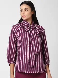 Van Heusen Woman Purple & pansy purple Striped Tie-Up Neck Shirt Style Top