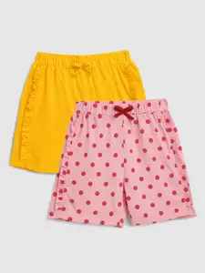 YK Pack of 2 Girls Yellow & Pink Cotton Shorts