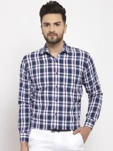 JAINISH Men Cotton Navy Blue Comfort Tartan Checks Checked Formal Shirt
