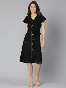 Oxolloxo Black Formal A-Line Midi Tie-Knot Dress