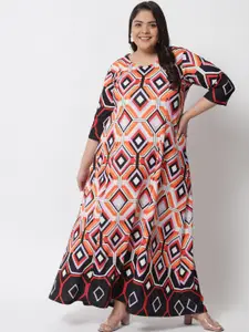 Amydus Women Plus Size Black & Orange Maxi Dress