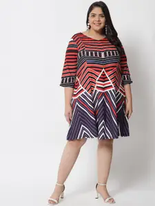 Amydus Women+ Size Red & Blue Printed A-Line Dress