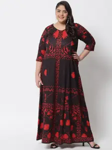 Amydus Black Ethnic Motifs Plus Size Maxi A-Line Dress