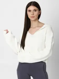 FOREVER 21 Women White Textured Acrylic High-Low Pullover