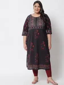 Amydus Women Plus Size Black & Red Floral Printed Kurti