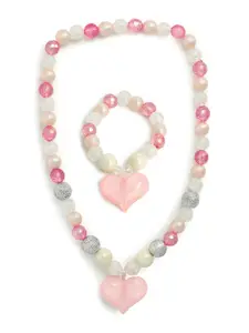 EL REGALO Girls Pink & White Heart Necklace & Bracelet Set