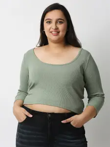 20Dresses Women Plus Size Green Slim Fit Ribbed Crop T-shirt