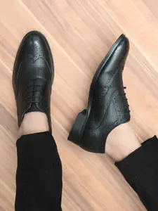 San Frissco Men Black Genuine Leather Formal Brogue Shoes
