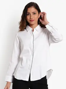 Indietoga Women Plus Size White Classic Slim Fit Cotton Formal Shirt