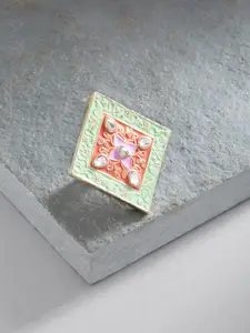 Zaveri Pearls Gold-Plated Green & White Kundan-Studded Meenakari Finger Ring