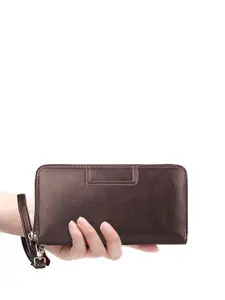CONTACTS Women Brown Leather Zip Around Wallet