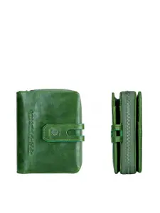 CONTACTS Women Green Textured Leather Zip Around Wallet