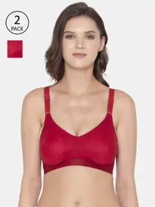 Souminie Red Solid Pack of 2 Cotton Bra with All Day Comfort Features