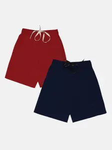 CHIMPRALA Pack of 2 Boys Red & Navy Blue Cotton Shorts