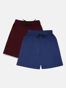 CHIMPRALA Boys Pack Of 2 Blue & Maroon Solid Cotton Outdoor Shorts