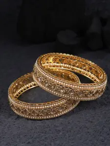 Adwitiya Collection Set Of 2 White & Gold-Plated Stone Studded Bangles