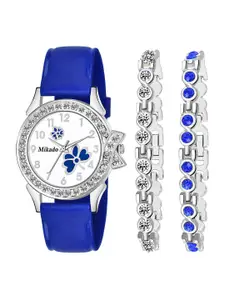 Mikado Women Multicoloured Brass Embellished Dial & Blue Embellished Straps Analogue Watch Twinkle