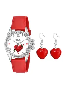 Mikado Women  Brass Embellished Dial & Red Straps Analogue Watch Red Cherry