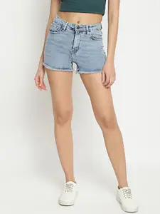 Belliskey Women Blue High-Rise Denim Shorts