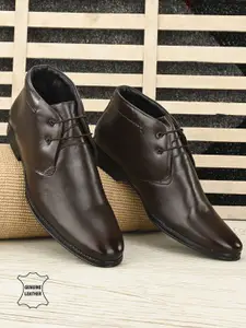 Eego Italy Men Brown Solid Leather High-Top Formal Derbys
