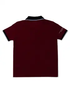 Status Quo Boys Maroon & Black Printed Polo Collar Regular Fit T-shirt