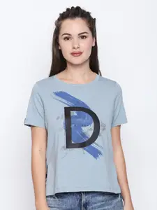 Disrupt Women Blue Printed Extended Sleeves T-shirt