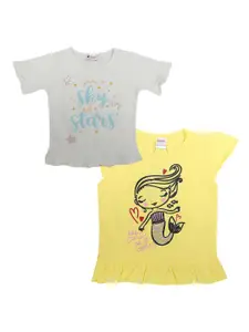 V-Mart Off White & Yellow Pack Of 2 Printed Top