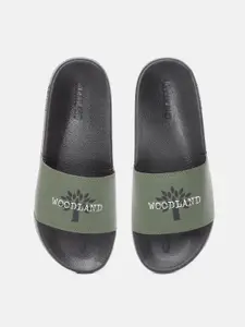 Woodland Men Olive Green & Black Printed Sliders