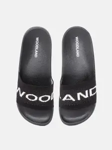 Woodland Men Black & White Brand Logo Woven Design Sliders