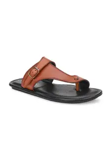 Eego Italy Men Tan Brown & Black Leather Comfort Sandals