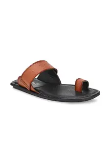 Eego Italy Men Tan & Black Leather Comfort Sandals
