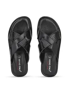 Eego Italy Men Black Leather Comfort Sandals
