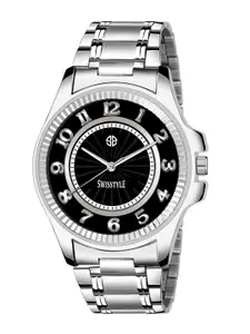 SWISSTYLE Men Black Brass Mother of Pearl Dial & Stainless Steel Bracelet Style Straps Analogue Watch