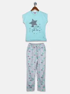 Monte Carlo Girls Blue & Grey Melange Printed T-shirt with Pyjamas