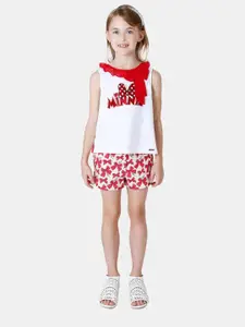 One Friday Girls Off White & Red Printed Top