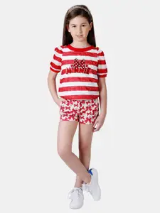 One Friday Red & White Print Pure Cotton Top
