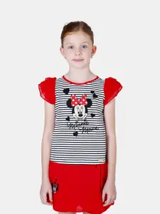 One Friday Girls White & Black Minnie Mouse Printed Top