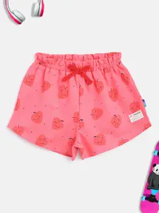 Lil Tomatoes Girls Pink Conversational Printed Pure Cotton Shorts