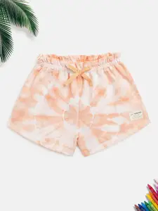 Lil Tomatoes Girls Peach-Coloured & White Printed Shorts