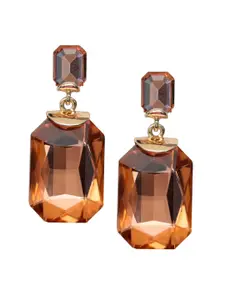 Crunchy Fashion Gold-Plated Brown Crystal Geometric Drop Earrings
