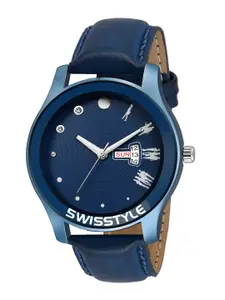SWISSTYLE Men Blue Brass Embellished Dial & Blue Straps Analogue Watch